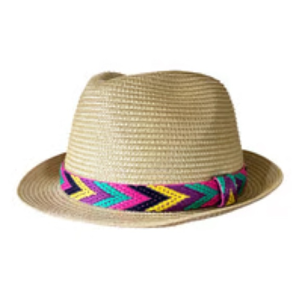 Saks Fifth Avenue Straw Fedora with Colorful Band